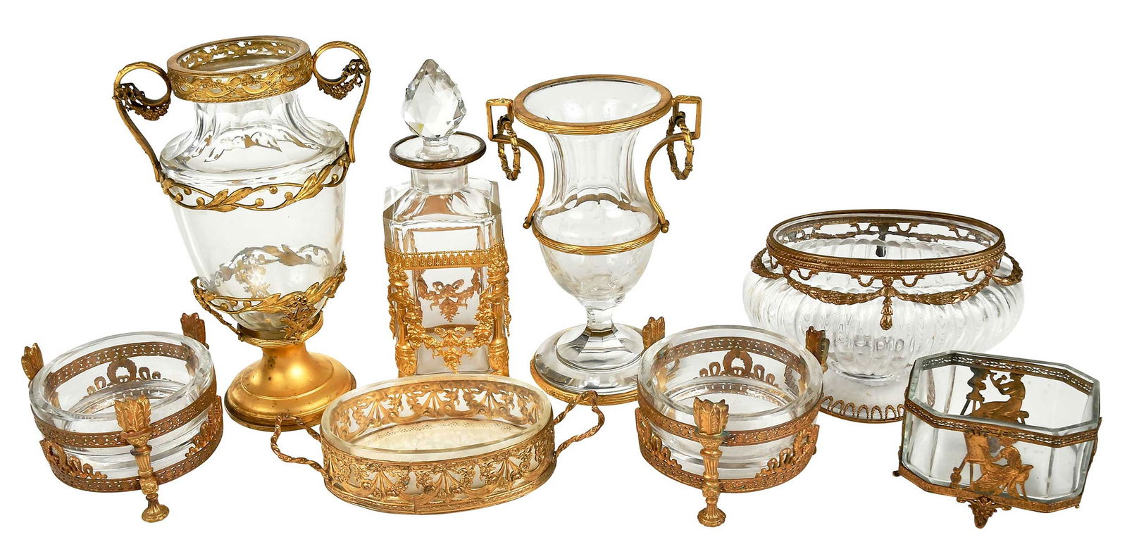 Eight Gilt Bronze and Glass Table Objects (1 of 10)