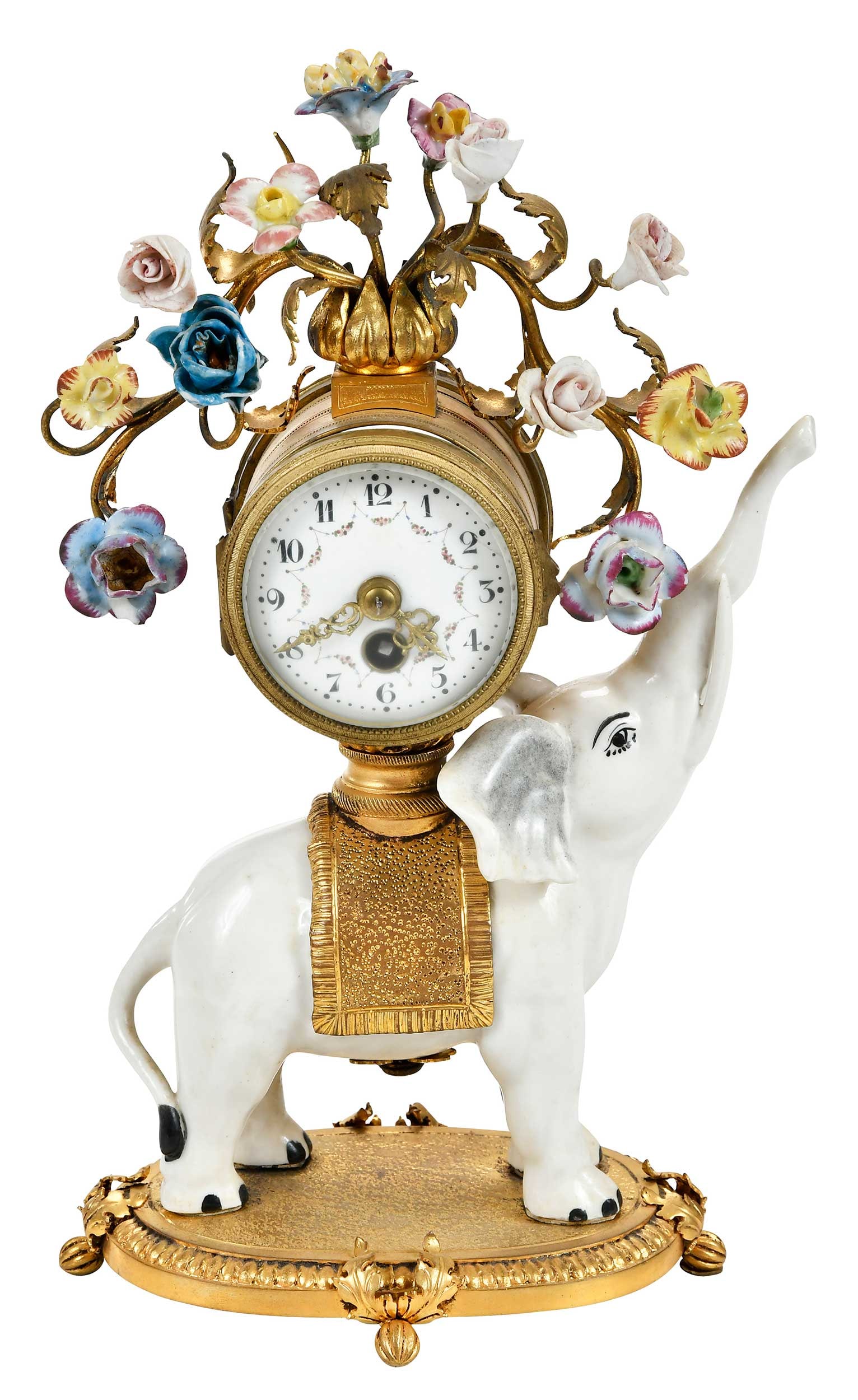 French Gilt Bronze and Porcelain Elephant Clock (1 of 10)
