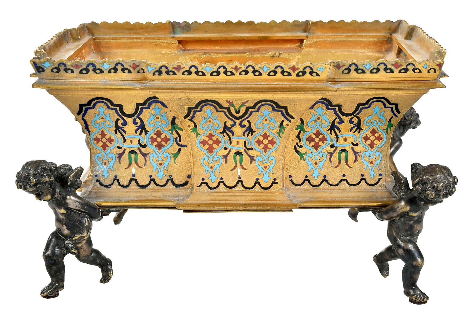 French Ormolu and Enamel Planter with Putti Feet (1 of 9)