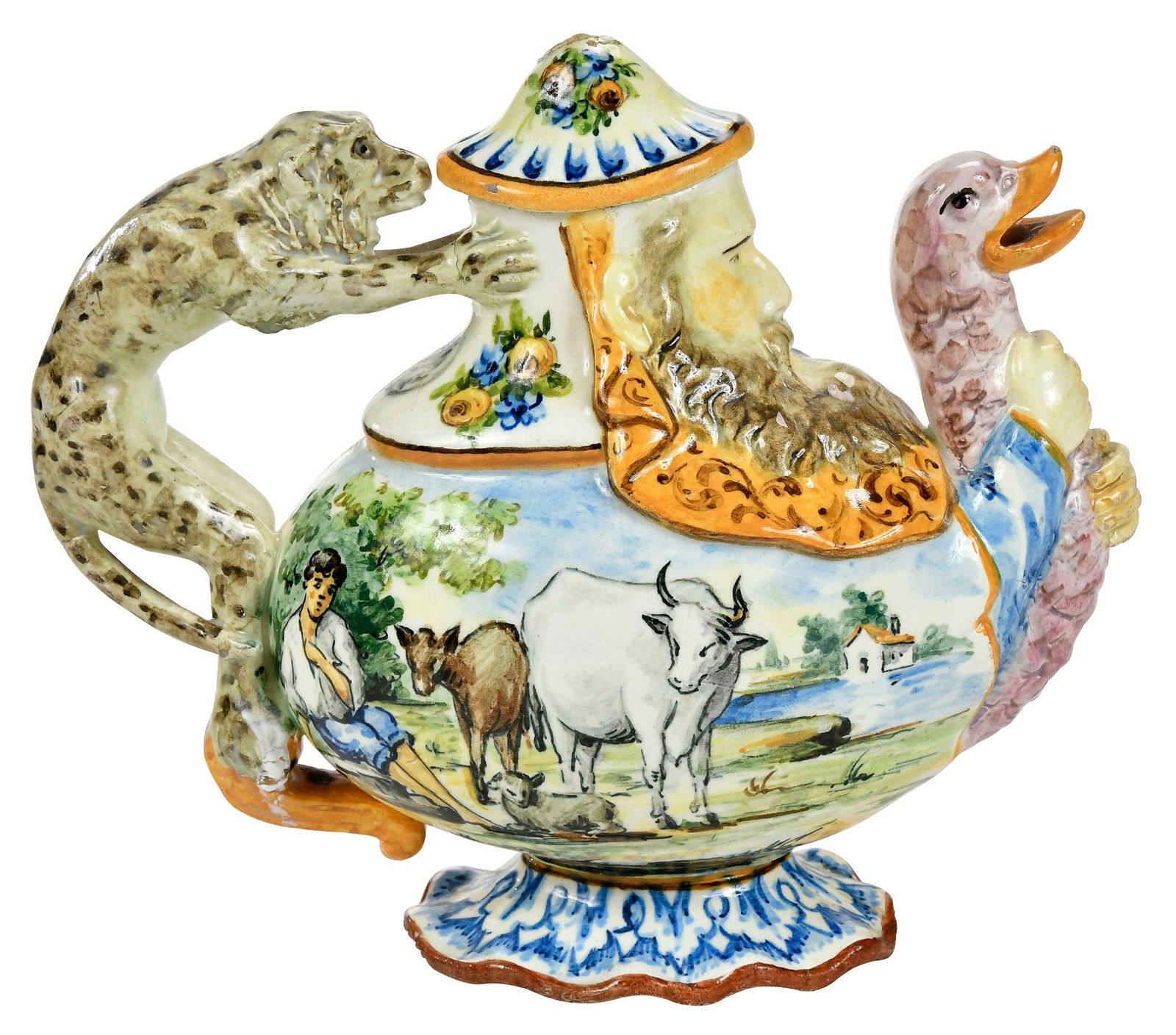 Continental Faience Figural Teapot (1 of 10)