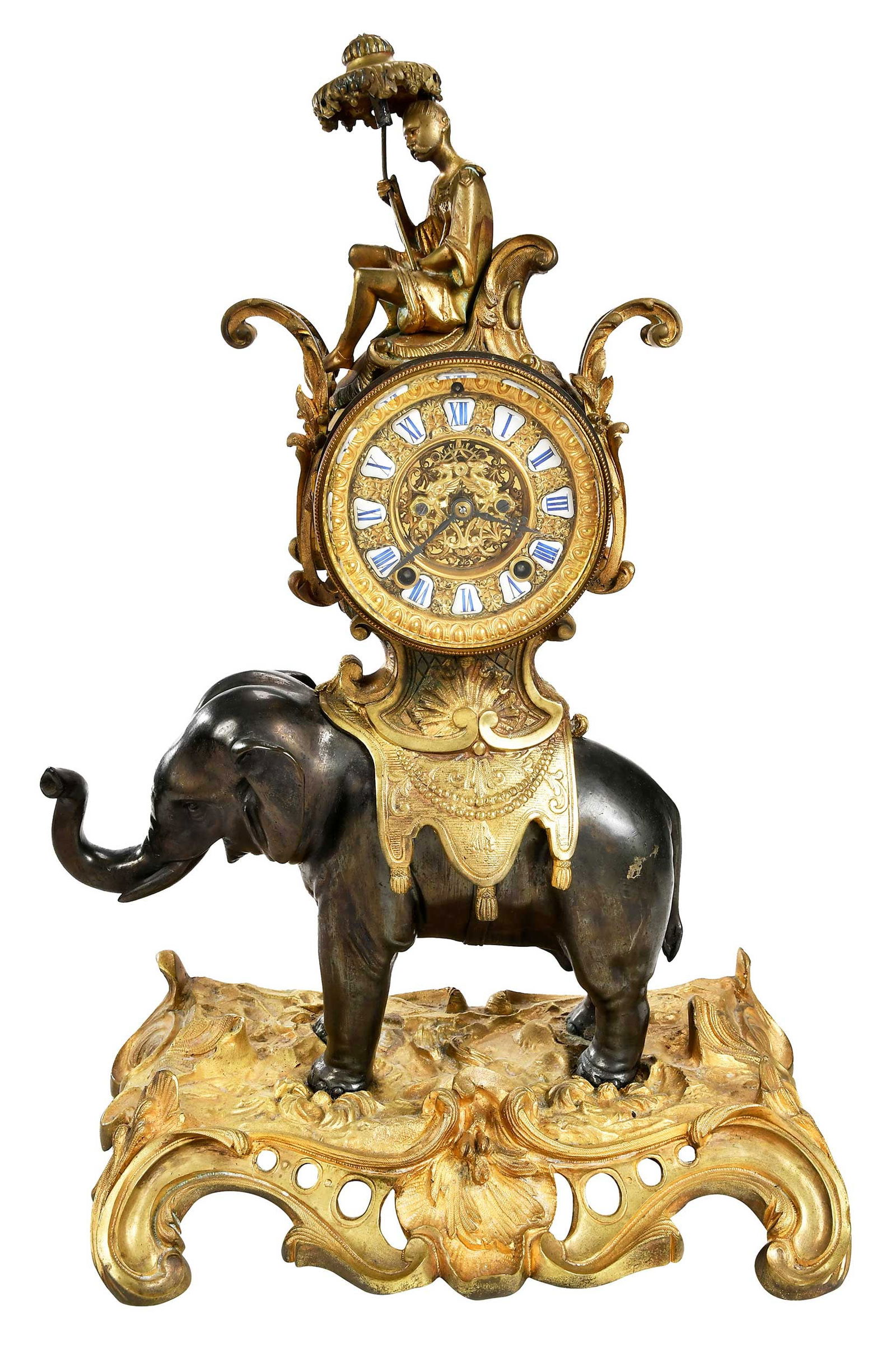 Patinated and Gilt Bronze Elephant Rider Mantel Clock (1 of 10)