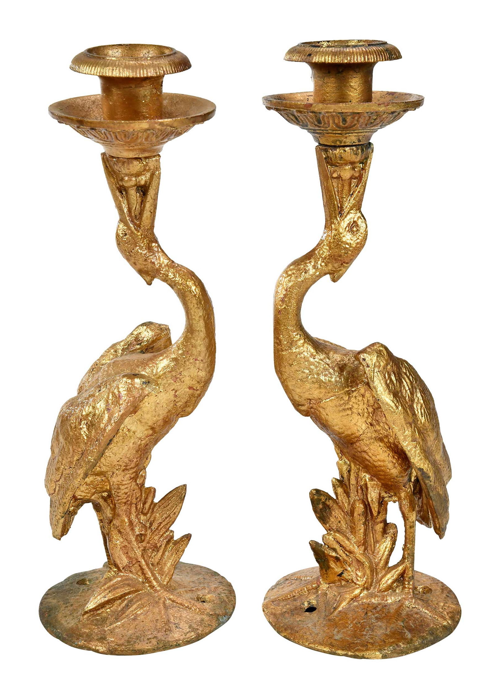 Pair of Gilt Bronze Crane Candlesticks (1 of 5)
