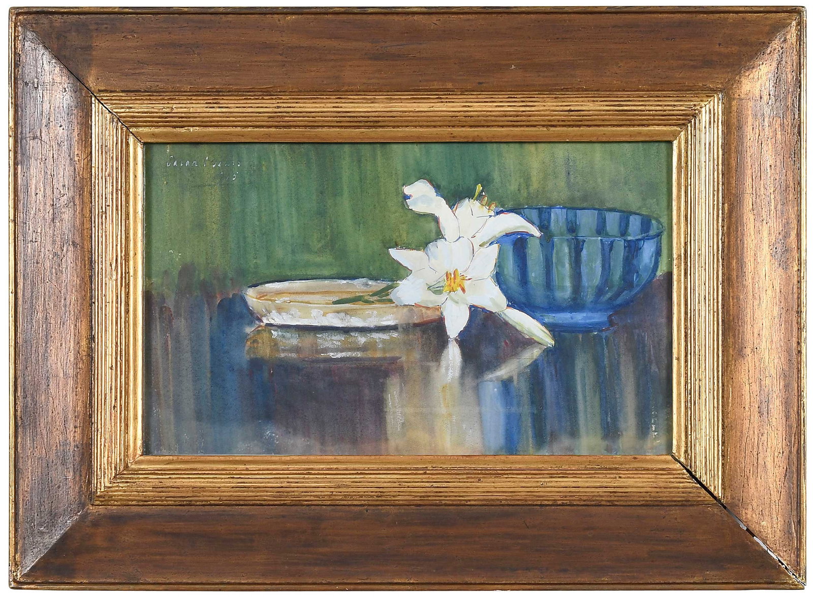 Sarah Choate Sears: (Massachusetts/California/Maine, 1858-1935) Blue and White, 1915, signed and dated upper left 'Sarah C. Sears, 15', watercolor on board, 11 x 18 in.; period carved gilt wood frame, 19-3/4 x 26-3/4 in.