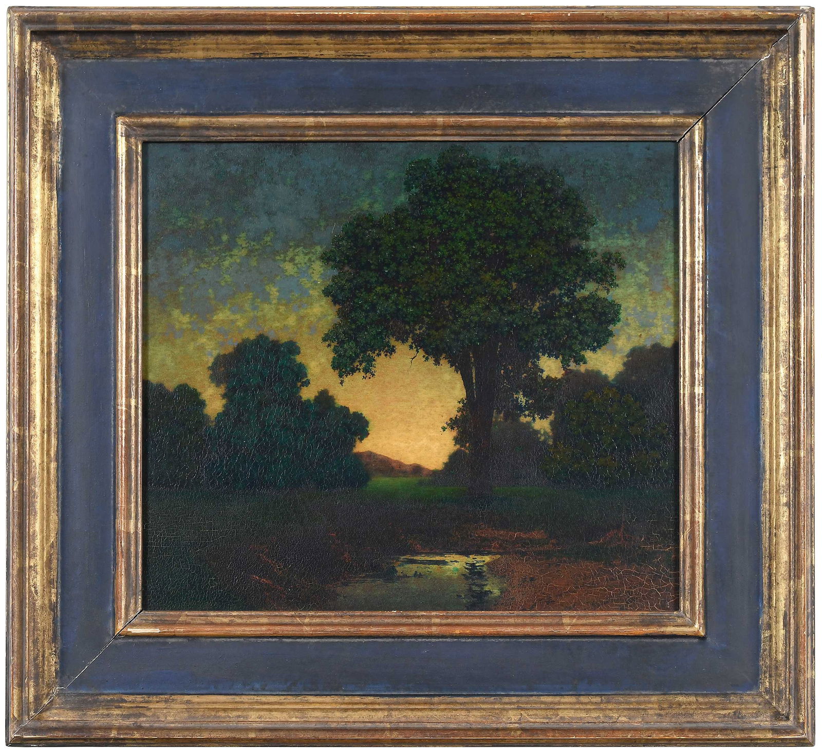 Maxfield Parrish: (American, 1870-1966) Brook at Sunset, 1931, signed and dated lower left 'Maxfield Parrish 1931', also signed and numbered by his son, panel verso 'M.P.Jr. No. 59, painted by Maxfield Parrish, Maxfiel
