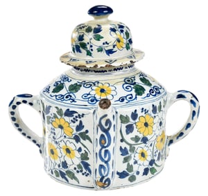 Polychrome Dutch Delft Lidded Posset Pot