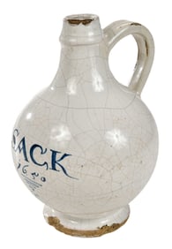 English Delft Wine Bottle, 'Sack 1650'