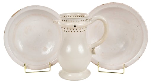 White Delft Puzzle Jug and Two Bowls