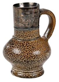 Small German Silver Mounted Stoneware Jug