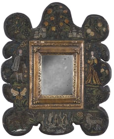 Very Rare Charles II 17th Century Beadwork Mirror