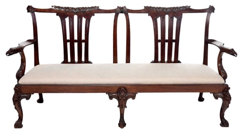 George II/Style Carved Mahogany Double Chair back Settee