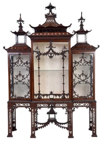 Chinese Chippendale Style Figured Mahogany Pagoda Form Cabinet