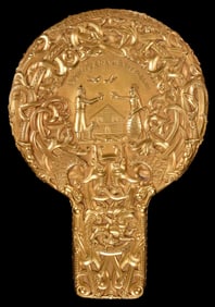 Important Norwegian Henrik Moller Dragestil Viking Revival 22 kt. Yellow Gold Hand Mirror