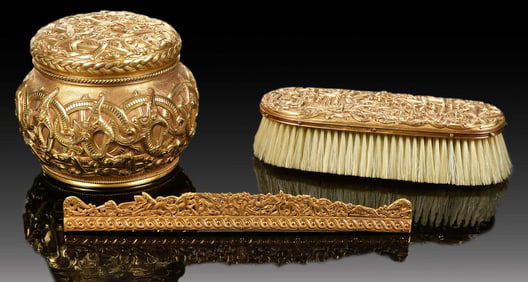 Three Important Norwegian Henrik Moller Dragestil Viking Revival 18 kt. Yellow Gold Dresser