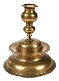 Large Early Continental Brass Bell Bottom Candlestick