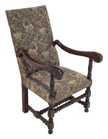 Louis XIV Carved Walnut Open Armchair