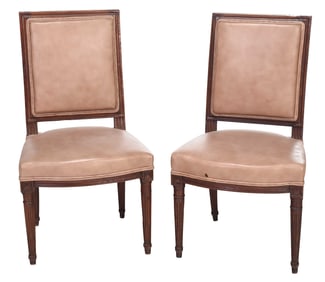 Pair of Louis XVI Walnut Leather Upholstered Side Chairs