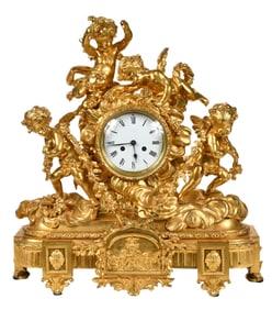 Louis XVI Style Gilt Bronze Figural Mantel Clock