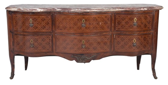 Louis XV Style Parquetry Veneered Marble Top Dresser