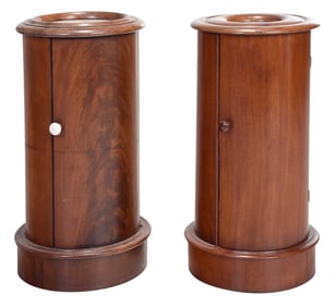 Two Similar Empire Figured Mahogany and Marble Bedside Cabinets