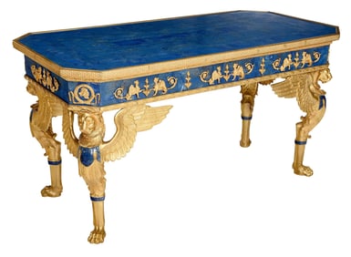 Fine Empire Style Roman Revival Gilt Bronze and Lapis Lazuli Desk