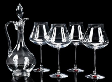 Four Extra Large Baccarat Wine Glasses and Decanter