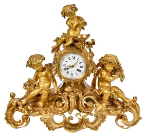 Rococo Style Gilt Bronze Figural Mantel Clock