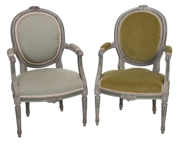 Pair of Louis XVI Style Paint Decorated Armchairs