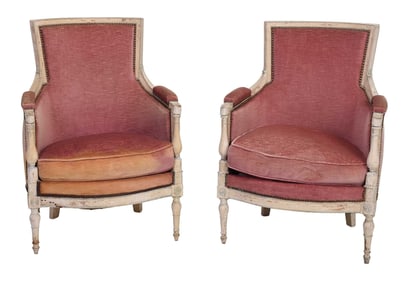 Pair of Directoire Carved and Painted Beechwood Armchairs