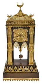 Continental Moorish Revival Gilt Bronze Portico Clock