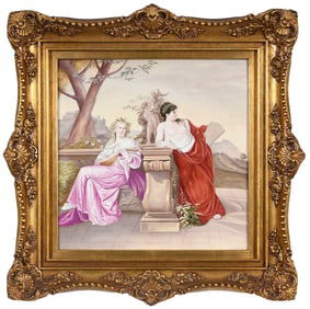 Continental Framed Hand Painted Porcelain Plaque