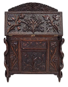 Anglo-Indian Carved Slant Front Desk