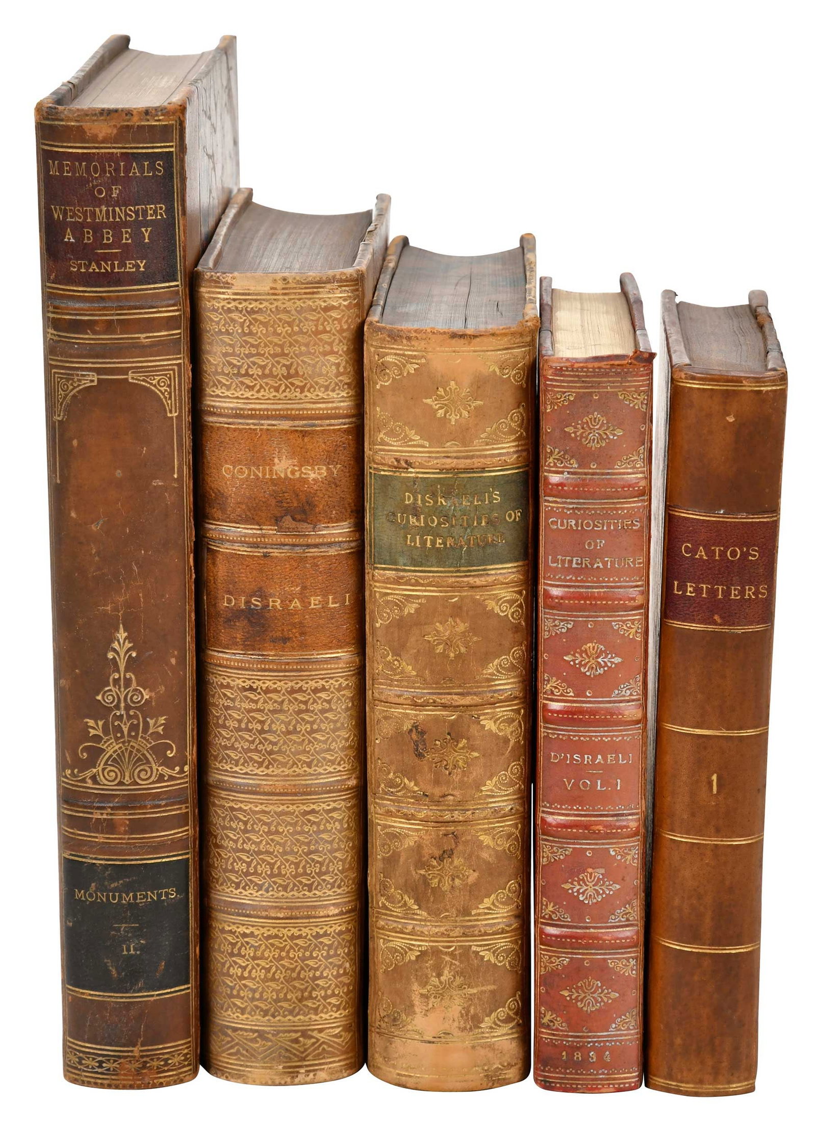 24 Books on English History and Literature: 24 volumes total, comprising: Curiosities of Literature by [Benjamin] Disraeli, London: Edward Moxon, 1834, six volumes (complete), bound in three quarter red leather, five raised bands, gilt letterin
