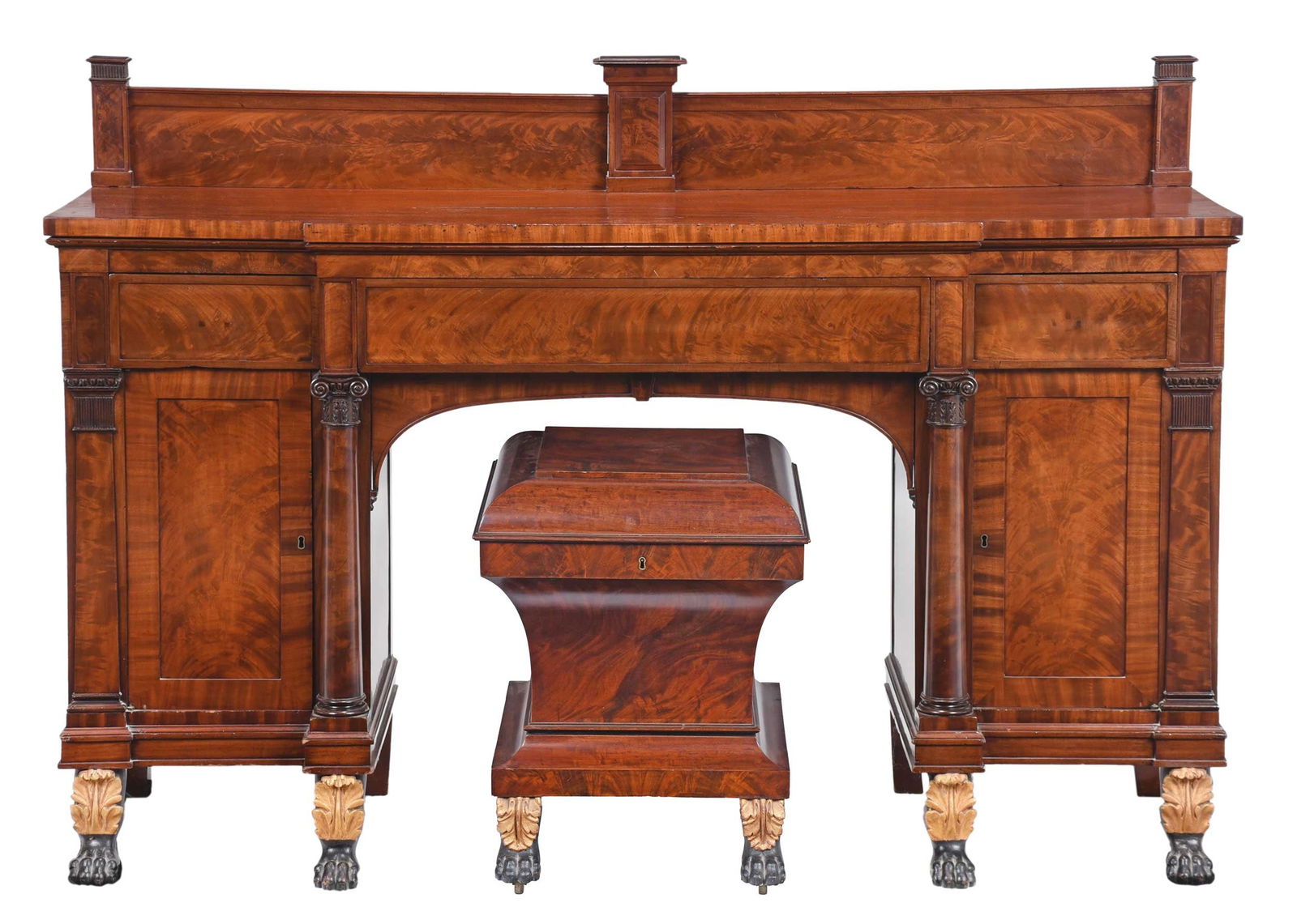 New York Classical Parcel Gilt and Paint Decorated Mahogany Sideboard and Cellarette (1 of 20)