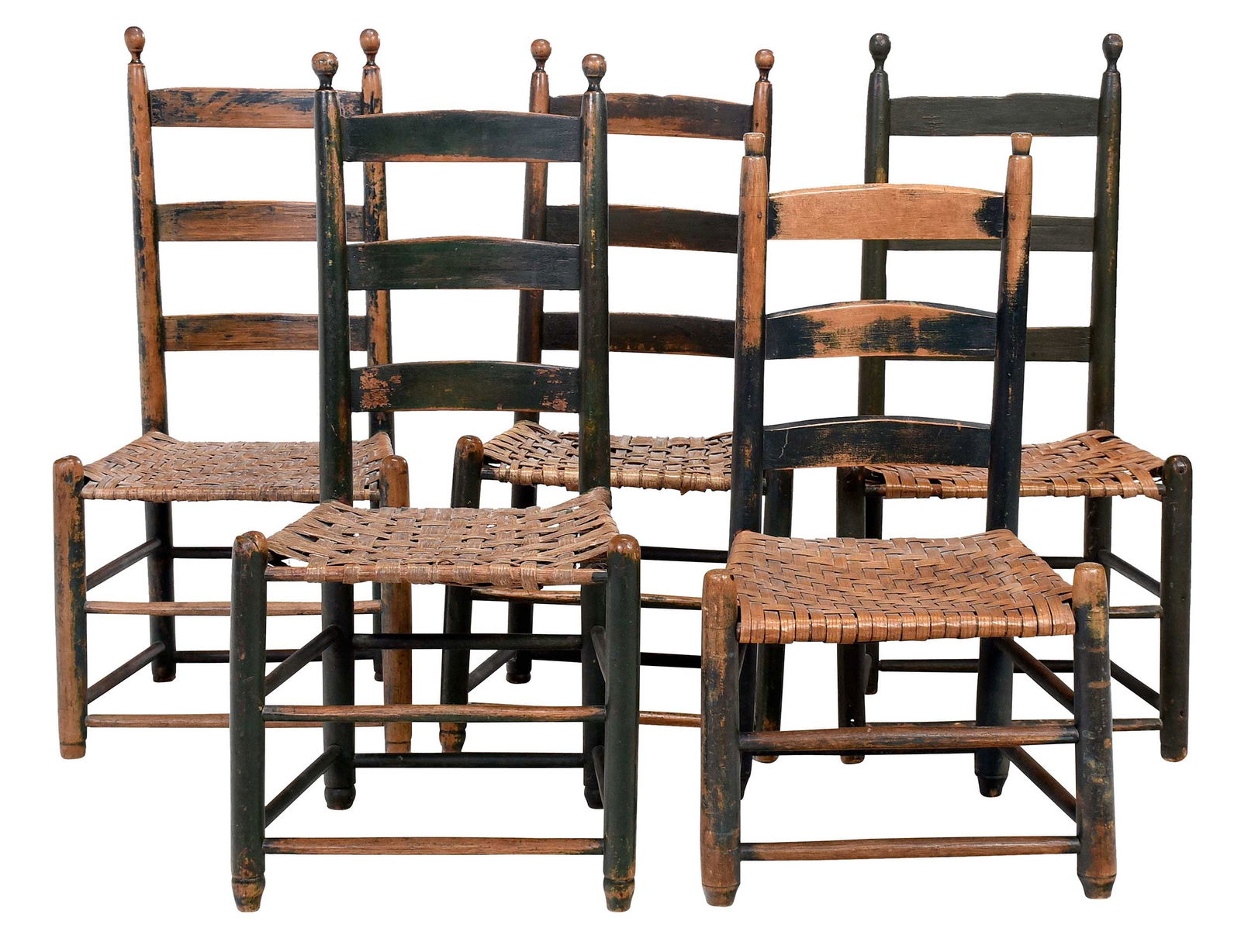 Assembled Set of Five Early Painted Ladder Back Chairs (1 of 5)
