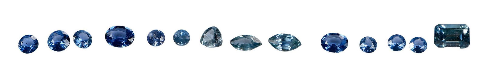 14 Loose Montana Sapphires: comprising: two oval cut Yogo sapphires, 0.32ct. and 0.49ct.; six round brilliant cut Yogo sapphires, 0.26ct., 0.23ct., 0.17ct., 0.13ct., 0.12ct., and 0.12ct.; emerald cut sapphire 1.1ct., two marquis
