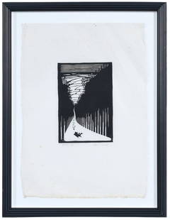Wharton Esherick Woodblock Print: (Pennsylvania, 1887-1970) Winter Play, 1928, signed lower right under image "Wharton Esherick", inscribed with title, woodcut on paper, image 6-5/8 x 4-1/2 in., sheet 14-1/2 x 10-1/2 in.; modern frame