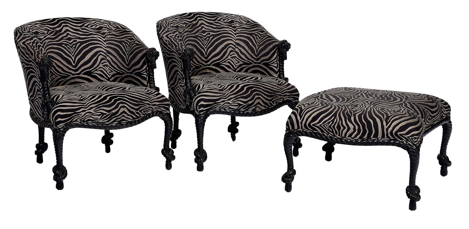 Pair of Wieman Rope And Tassel Chairs With Ottoman (1 of 9)