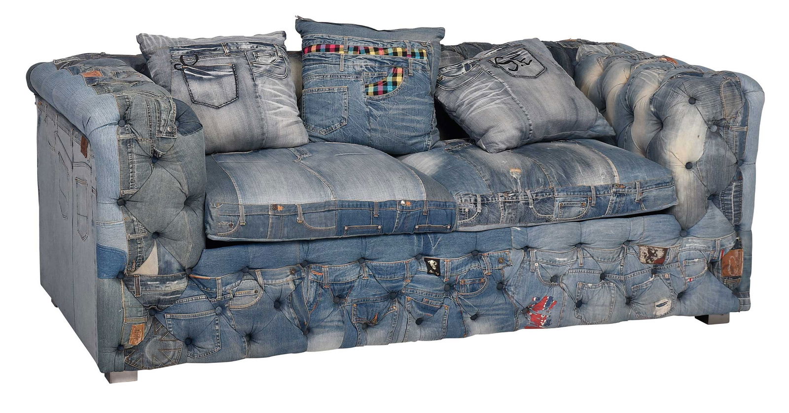 Amen Wardy Custom Made Blue Jeans Upholstered Sofa (1 of 7)