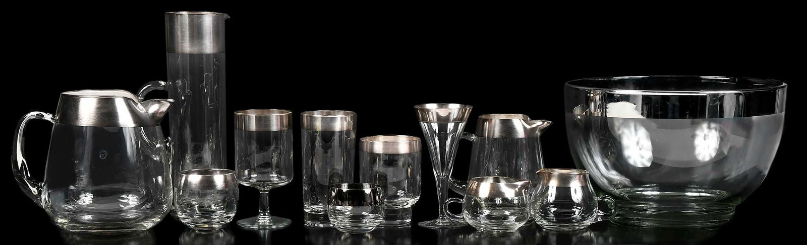 66 Piece Assorted Silver Rimmed Glass Tableware, Dorothy Thorpe (1 of 7)