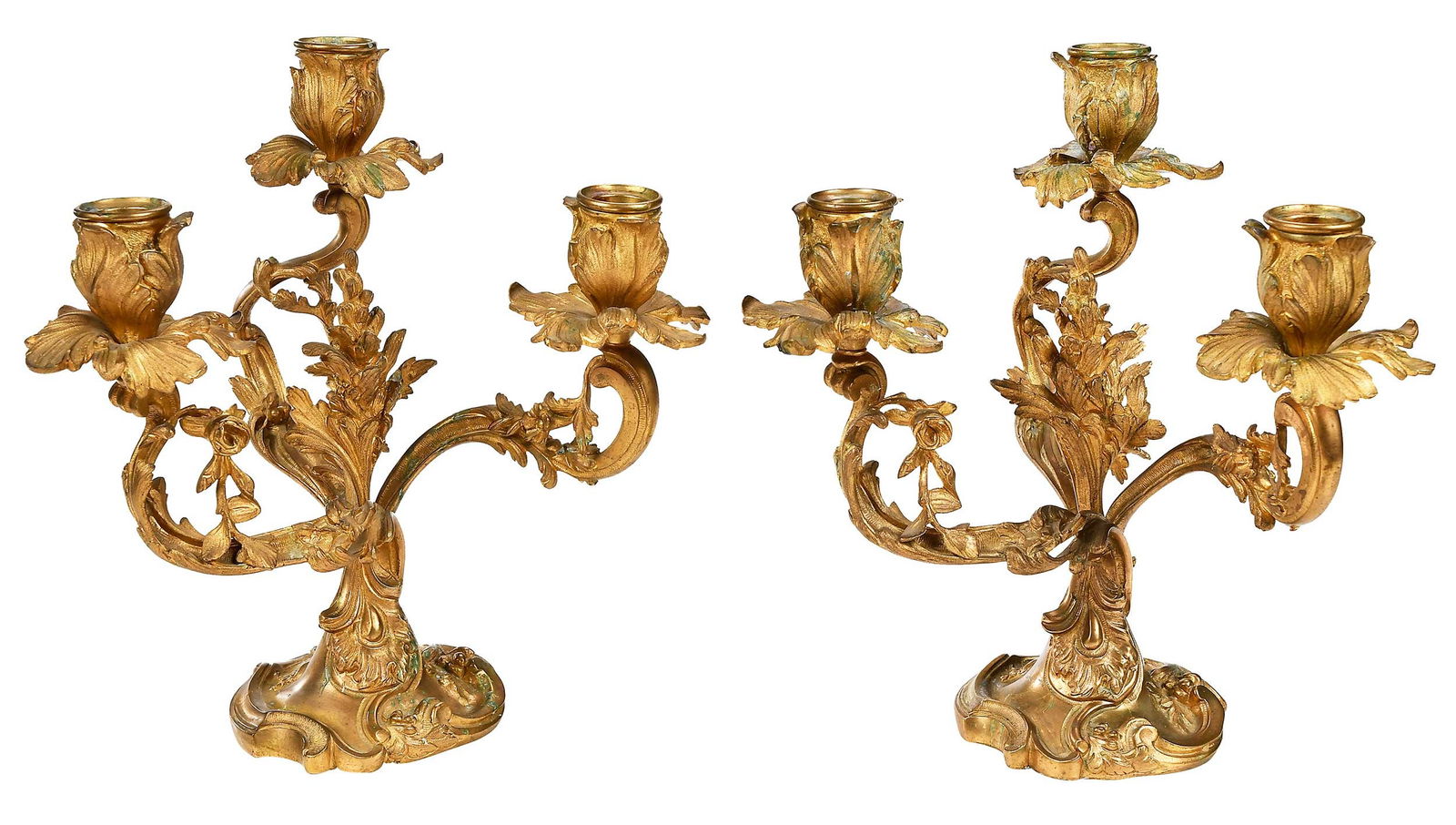 Pair of Louis XIV Style Three Light Bronze Candelabras (1 of 9)