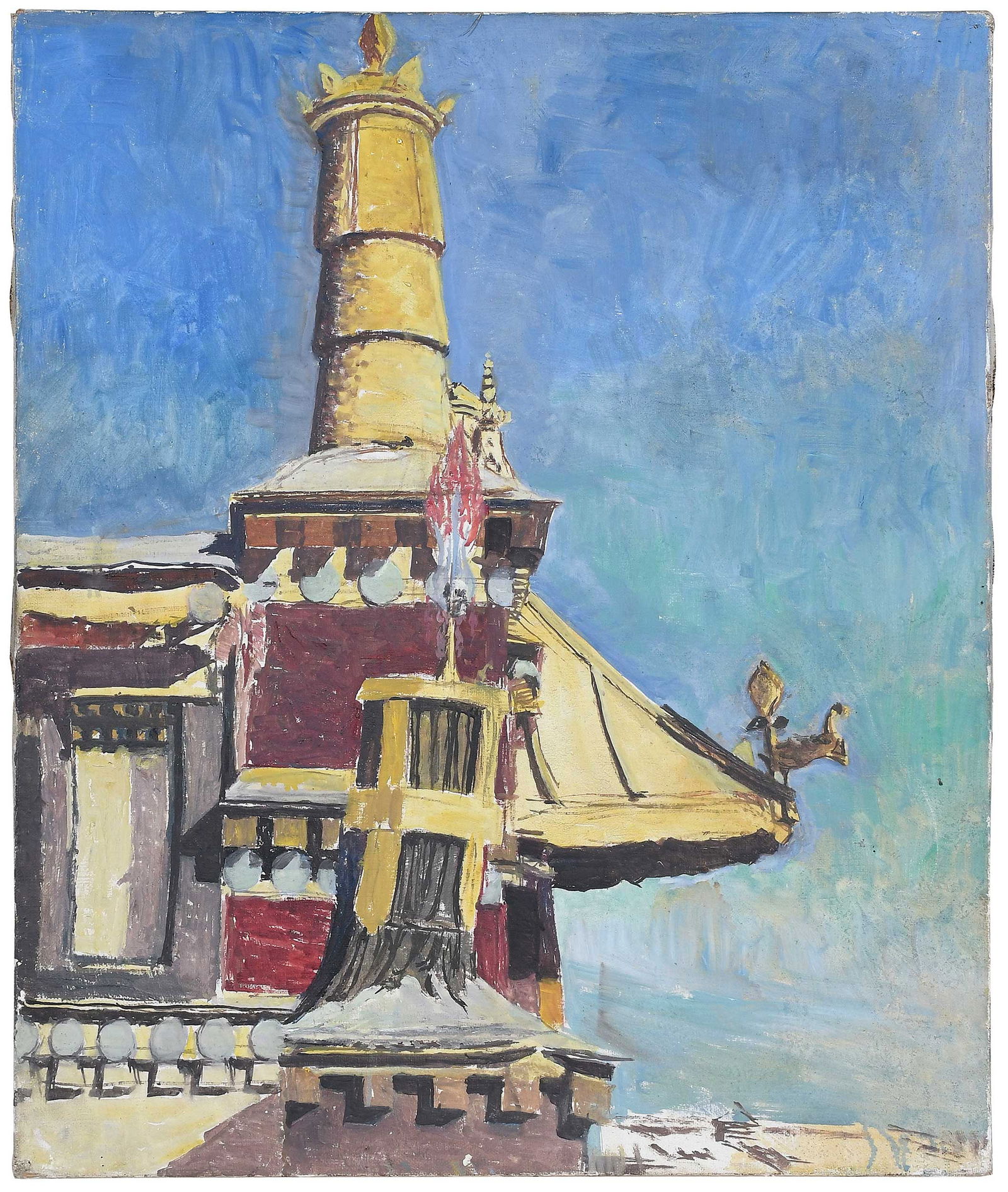 Alonzo C. Webb: (Nashville, 1888-1975) Top of the Temple, unsigned, oil on canvas, 25-1/2 x 21-1/4 in.; unframed Provenance: Michael Davis, London, England (presumably, label verso); Property of a Southern Museum sol
