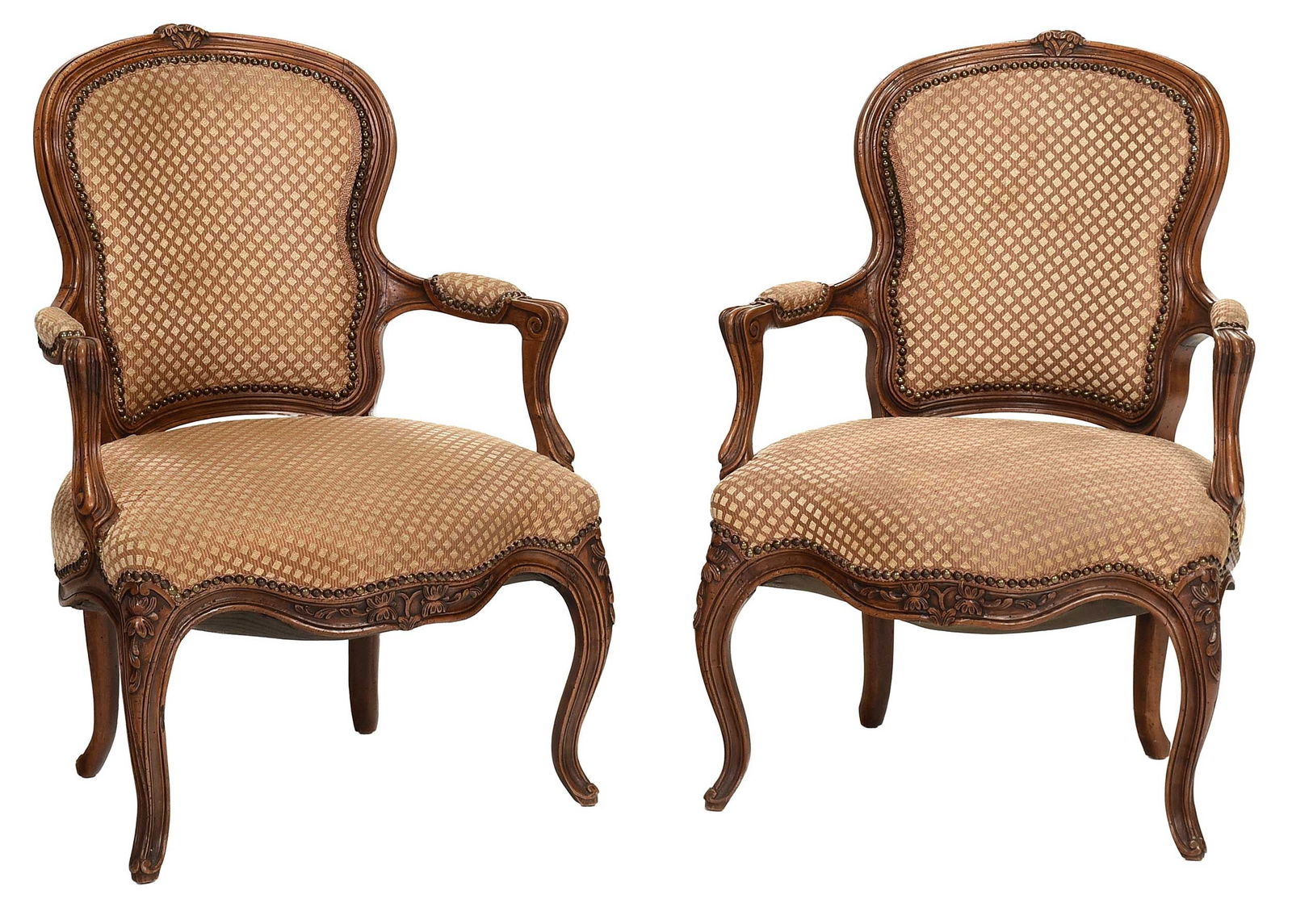 Pair of Louis XV Style Fruitwood Upholstered Open Armchairs (1 of 9)