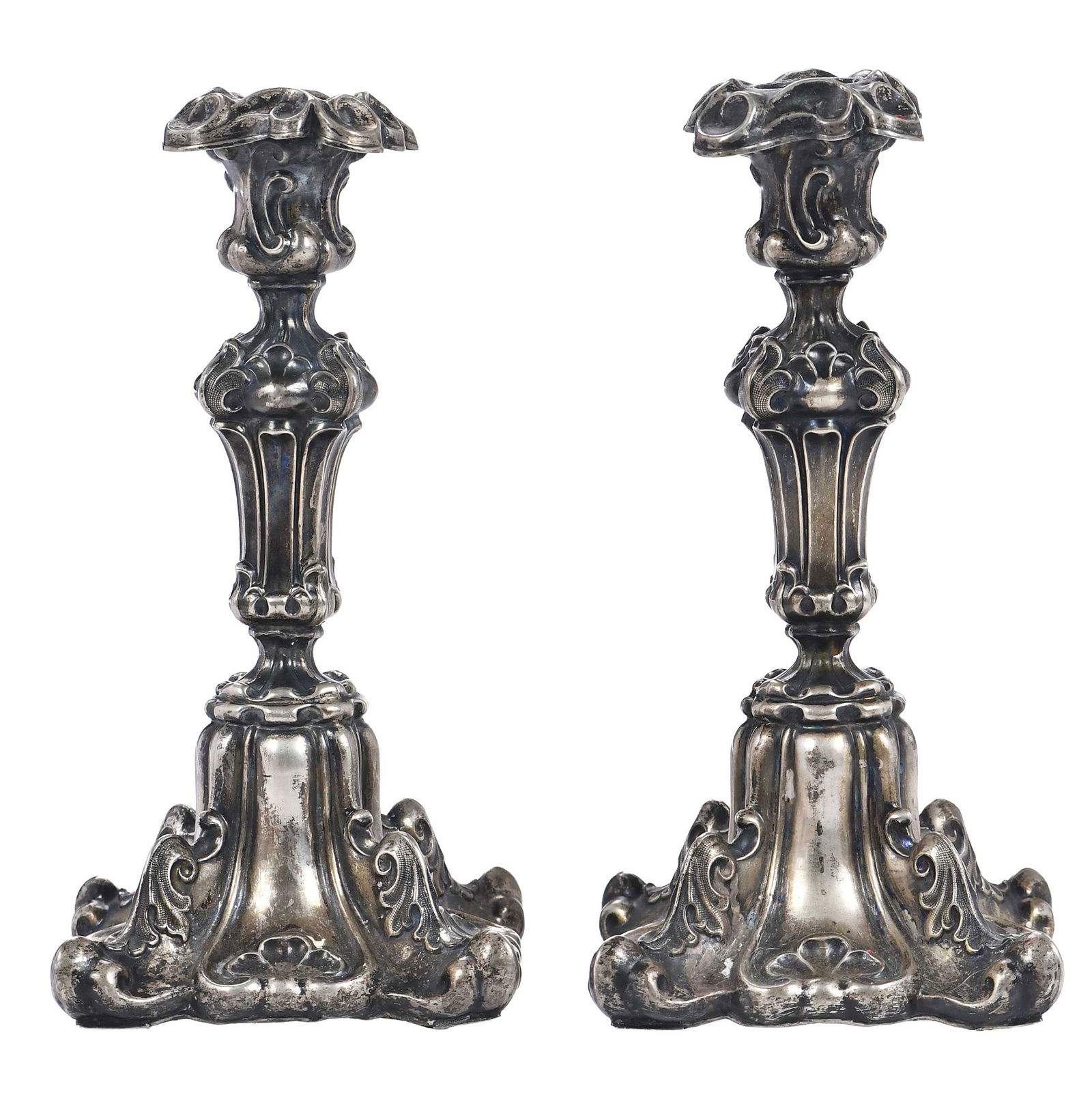 Pair of Continental Silver Rococo Candlesticks (1 of 5)