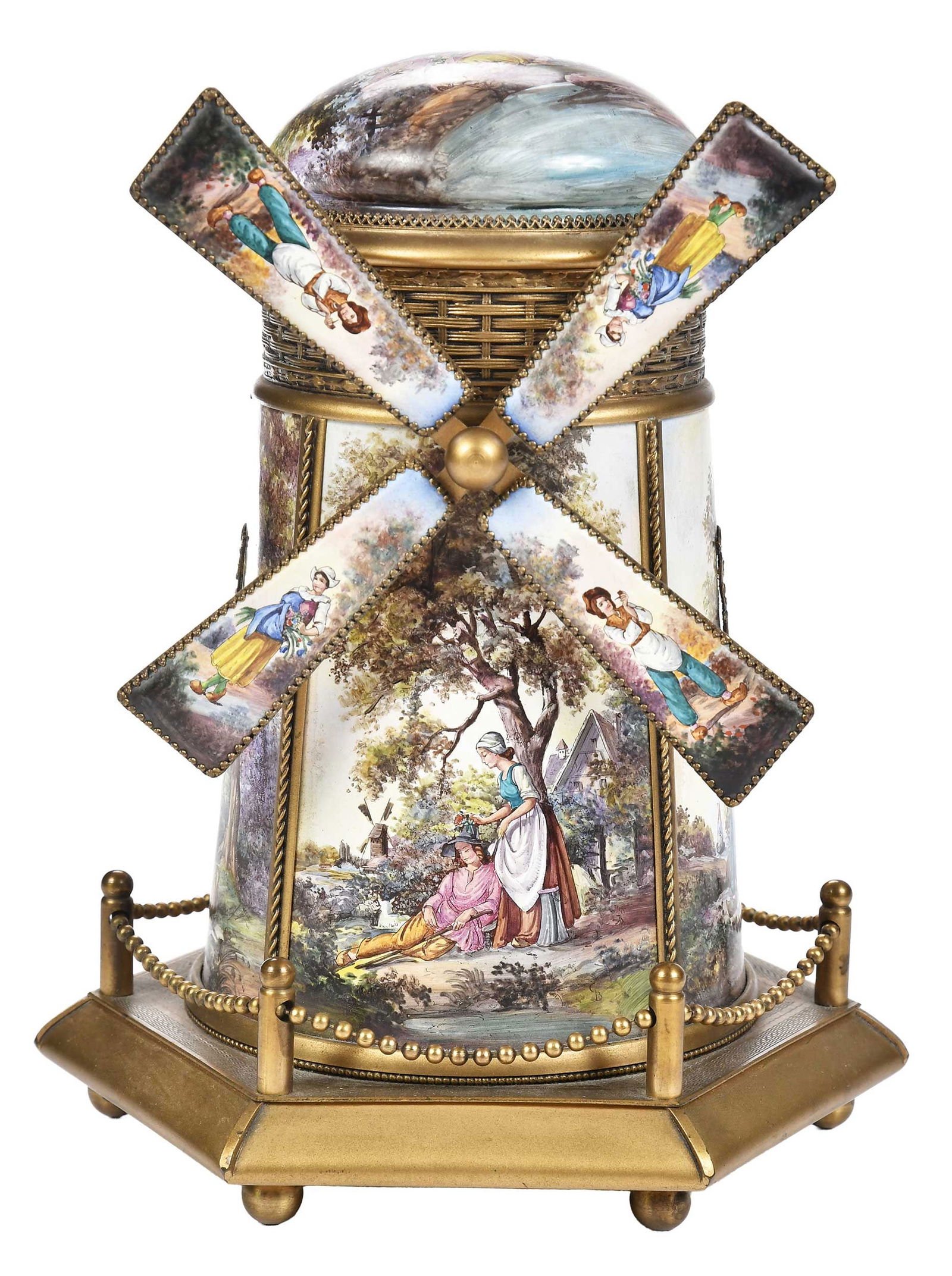 Austrian Enameled Windmill Form Music Box (1 of 8)