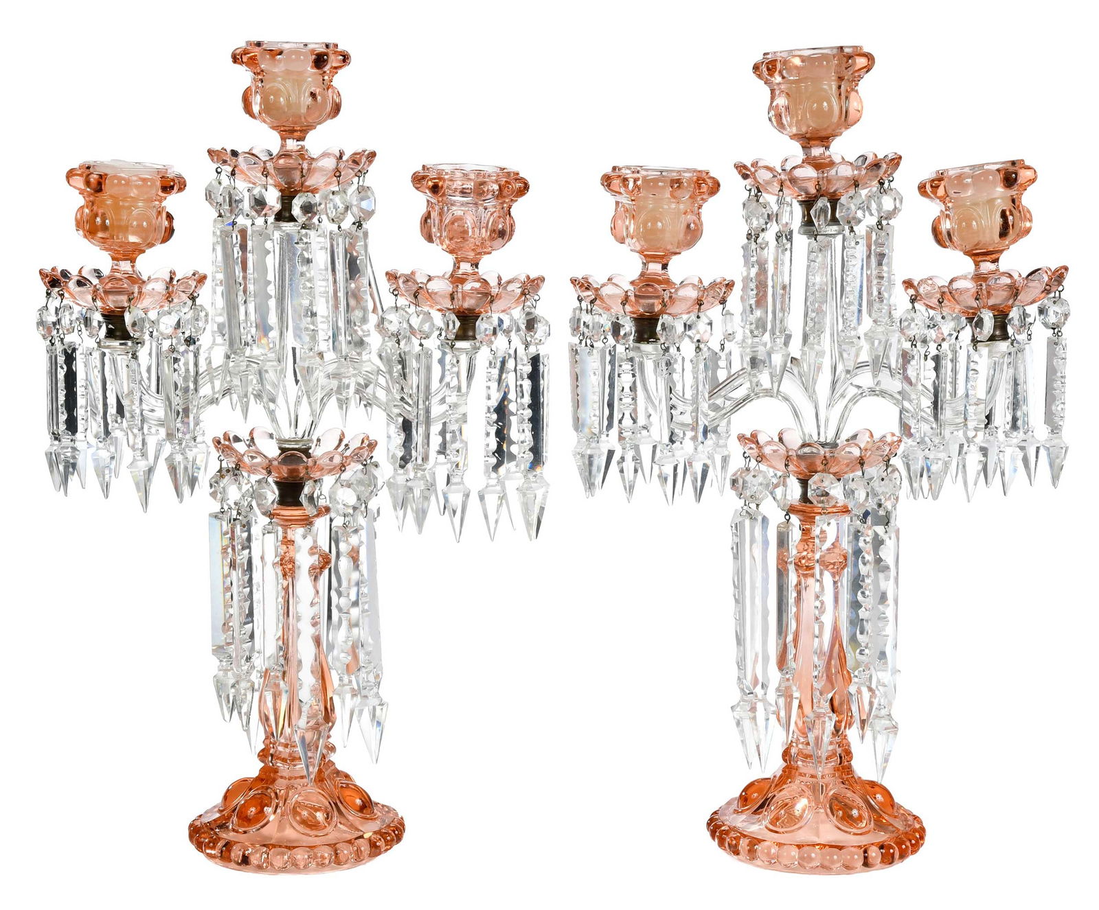 Pair of Cut Clear and Pink Crystal Candelabra (1 of 6)