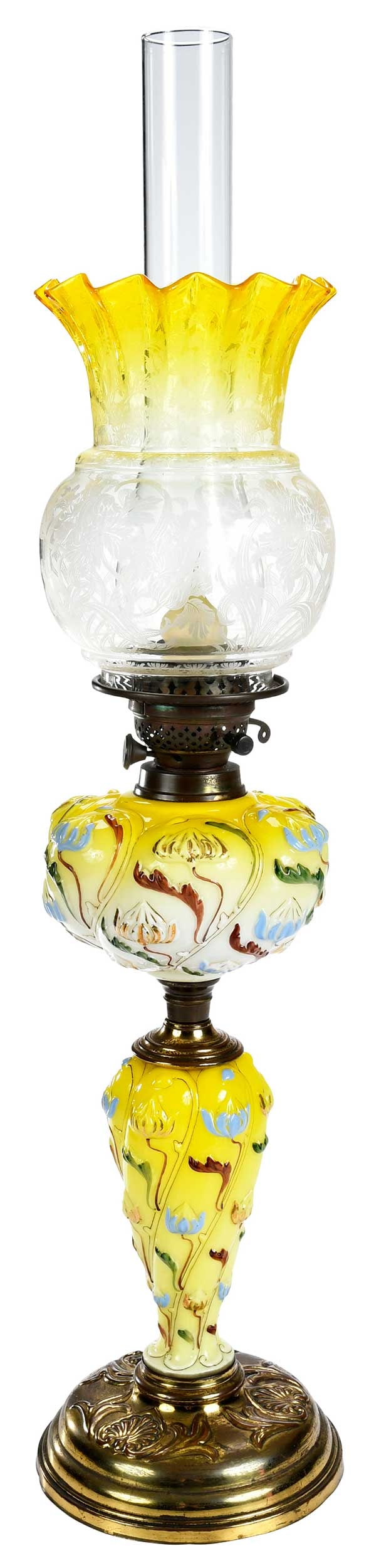 Yellow Glass and Brass Oil Lamp (1 of 5)