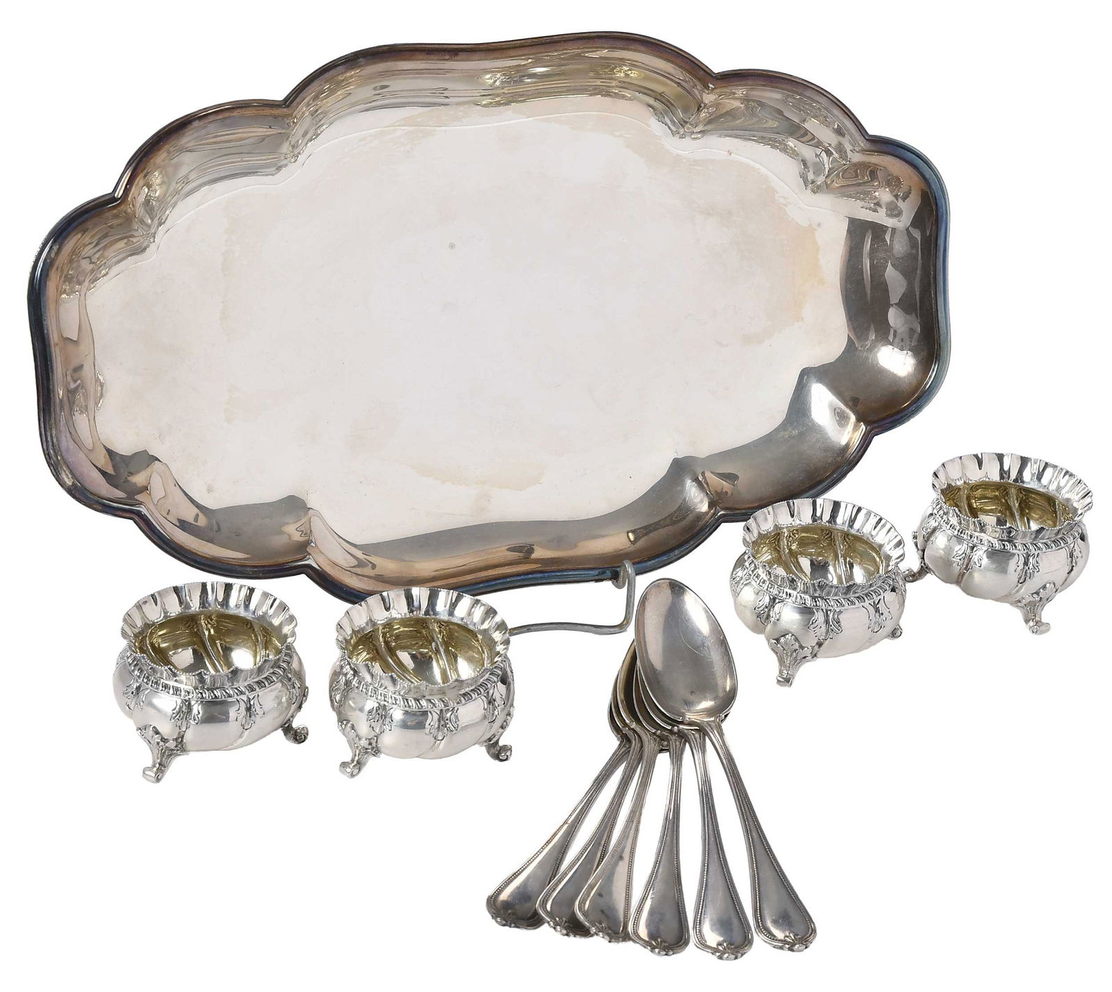 Ten Sterling Table Items and Silver Plate Tray (1 of 10)