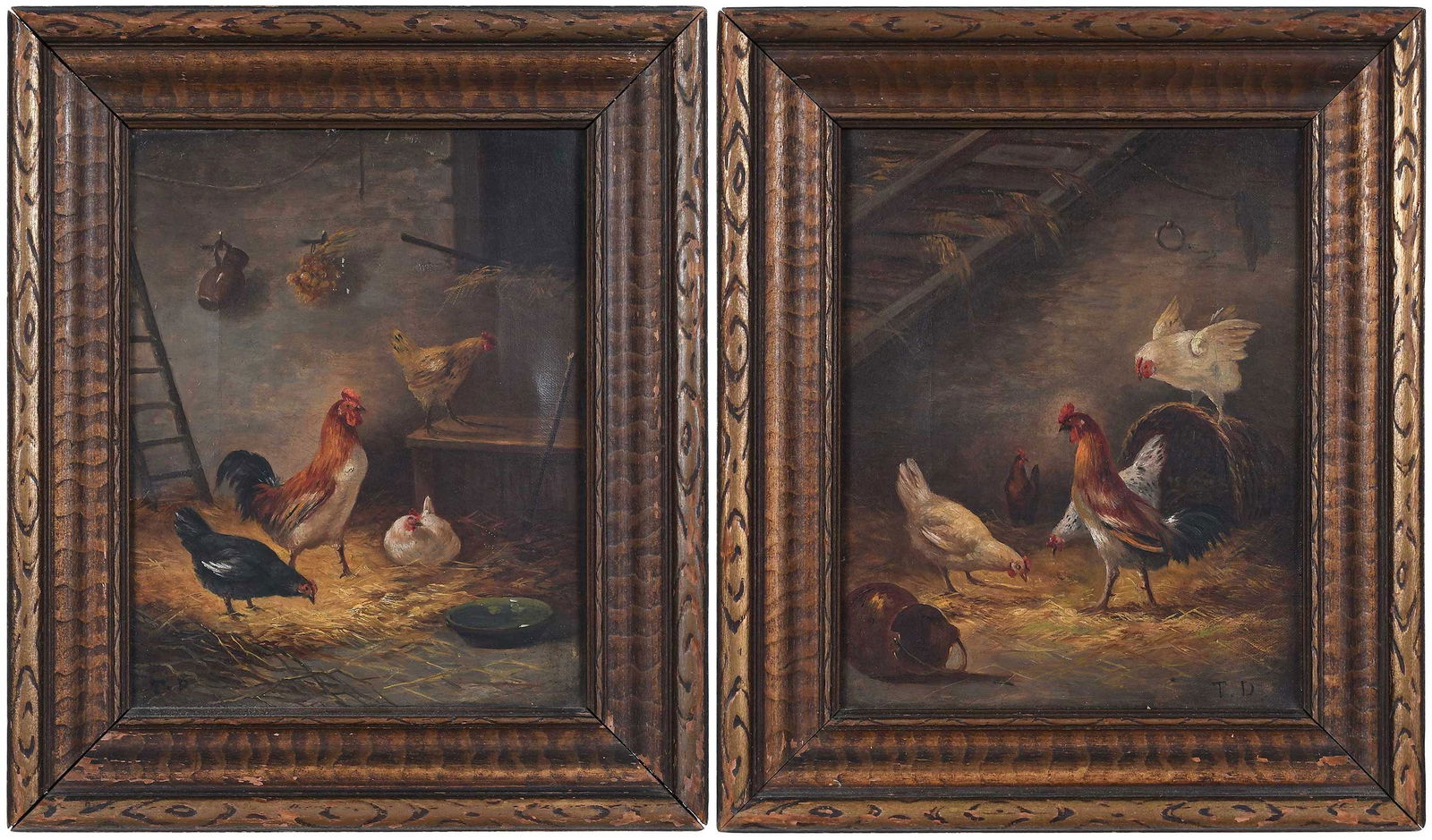 Pair of American or British School Paintings, Chickens (1 of 11)