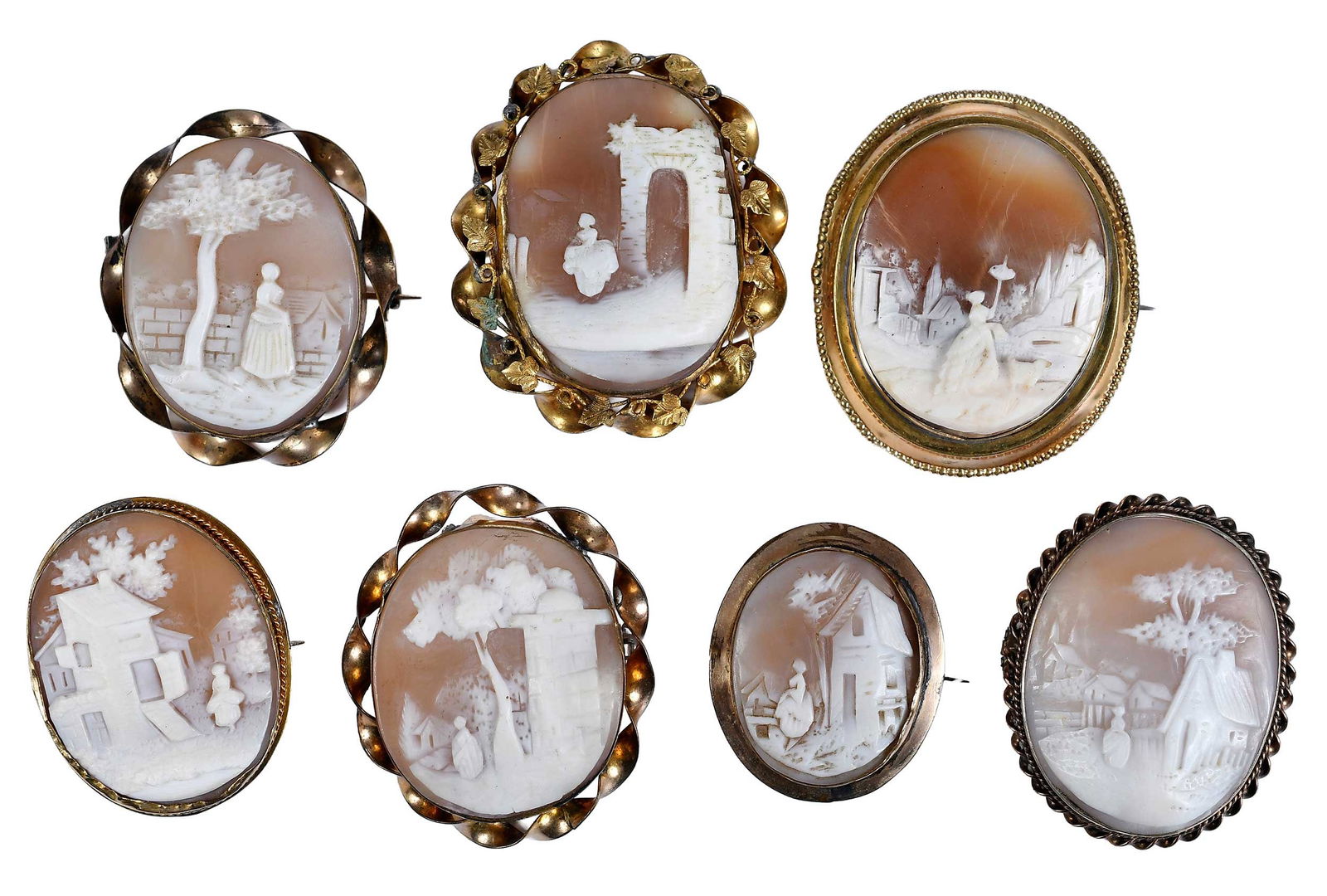 Seven Victorian Landscape Cameo Brooches (1 of 9)