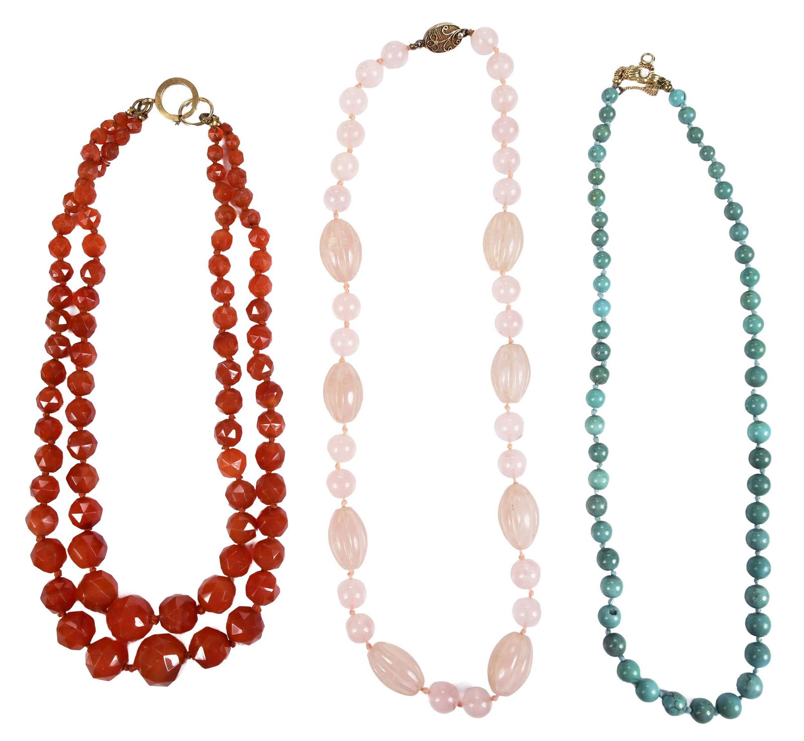 Three Gemstone Bead Necklaces: Carnelian, Turquoise, Rose Quartz (1 of 5)